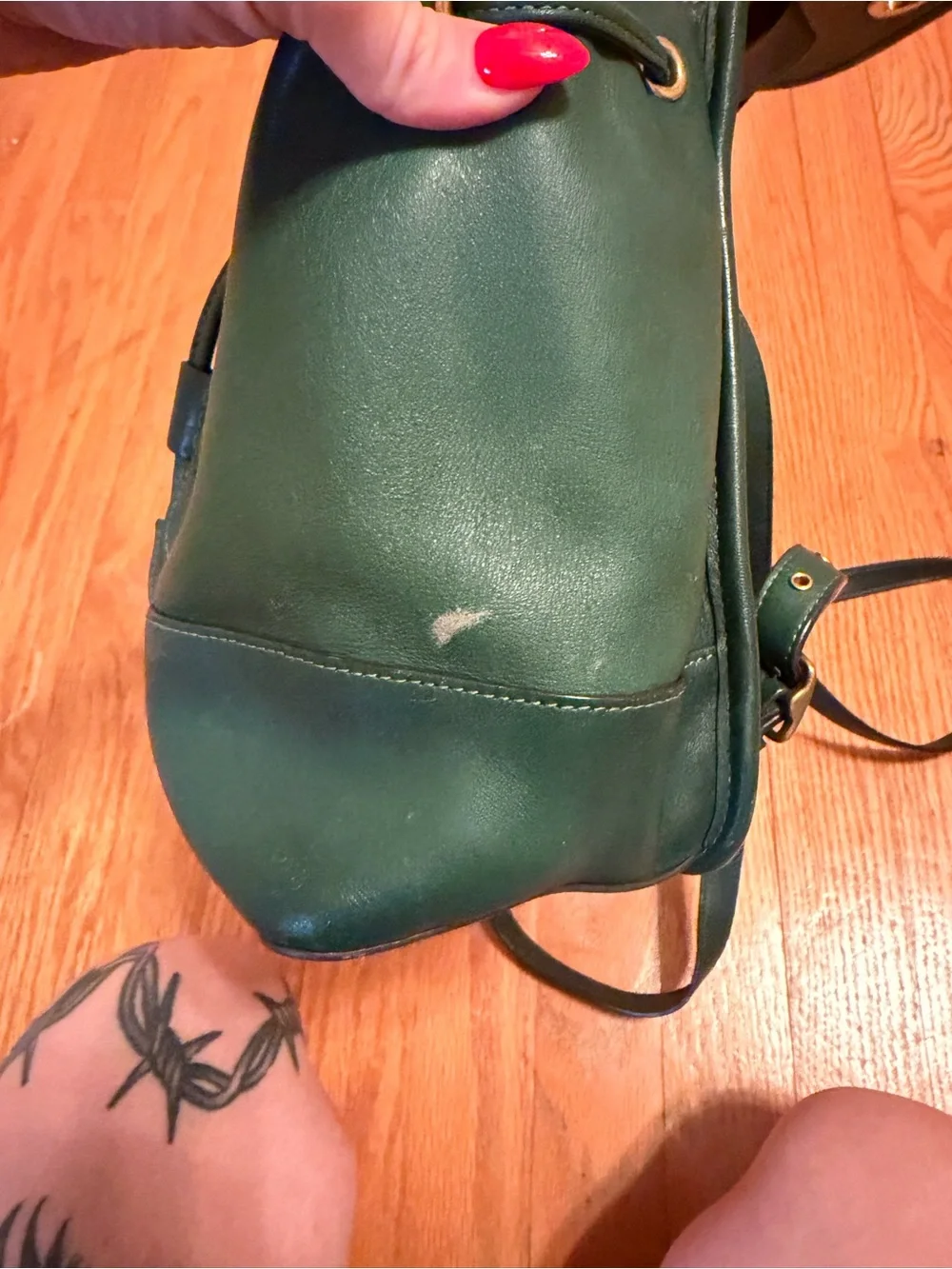 GREEN COACH TURNLOCK BACKPACK- GLOVETANNED LEATHER W HARDWARE